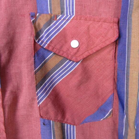 Vintage Open Trails Shirt Mens Medium Red Striped Western Pearl Snap Cowboy 90s - Picture 3 of 12